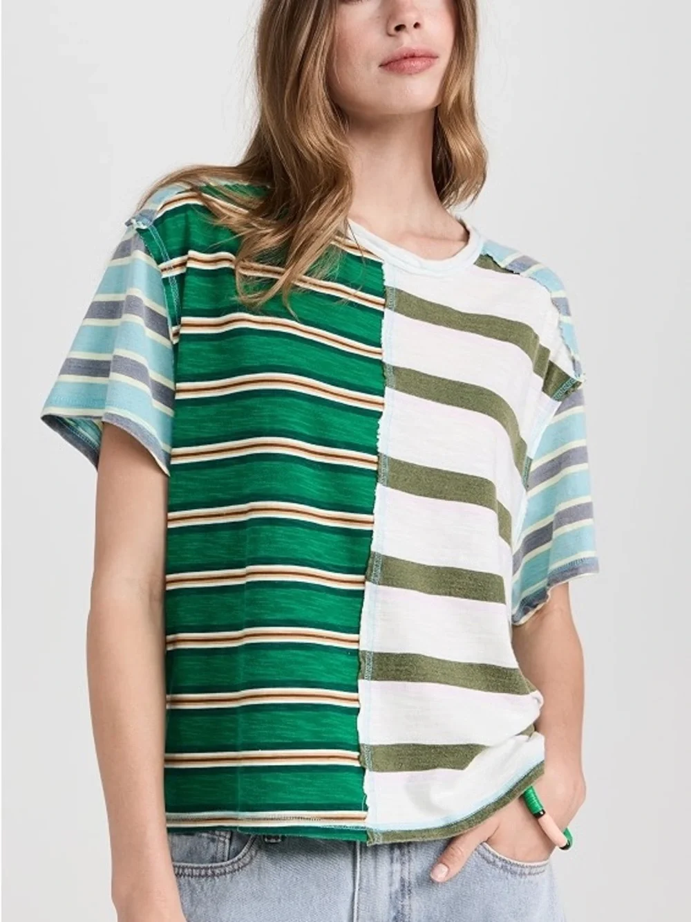 Free People Get Real Tee in Green and Blue
